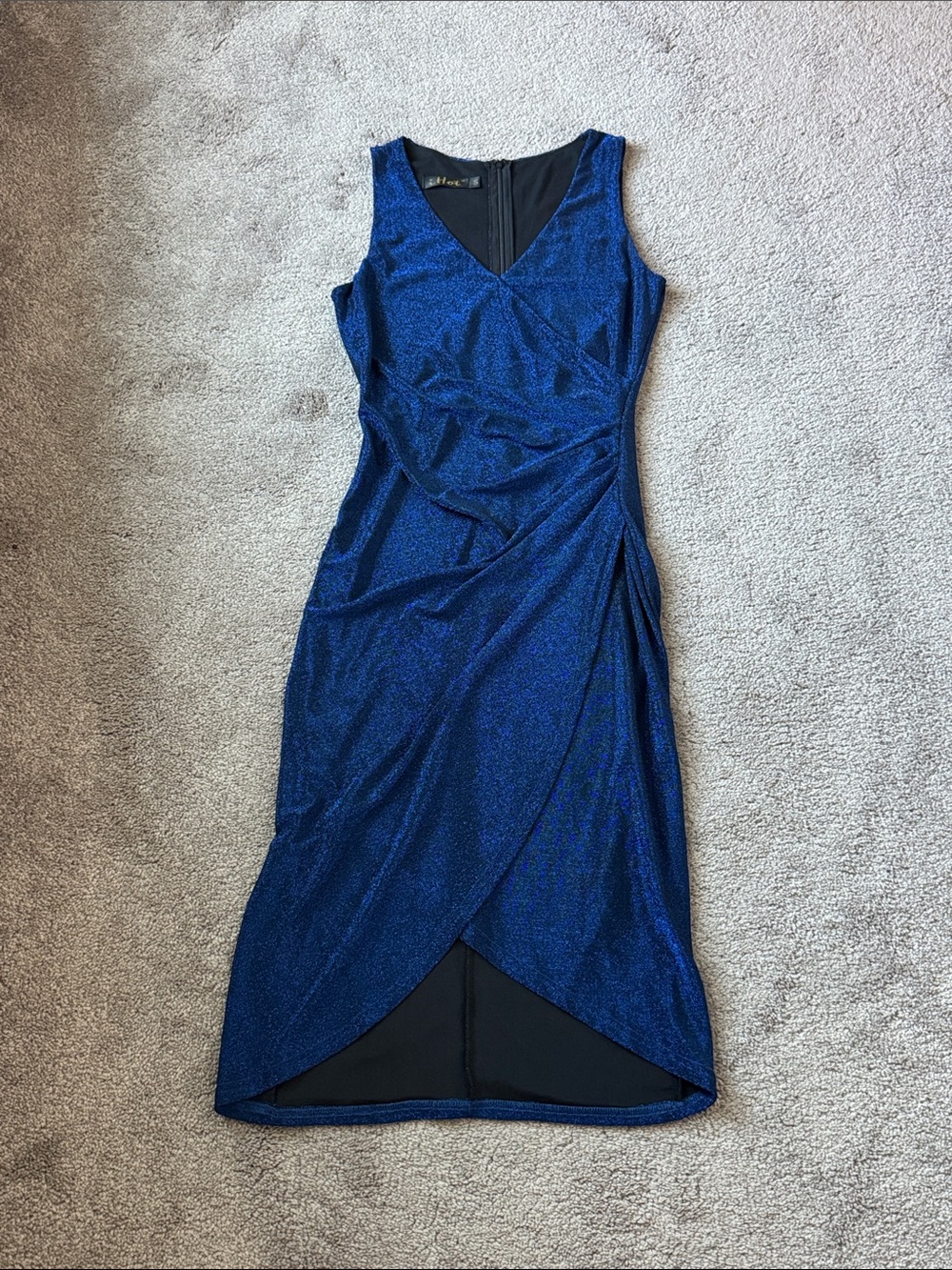 iHot Blue Metallic Ruched Cocktail Dress SIZE S Sleeveless Party Midi Dress